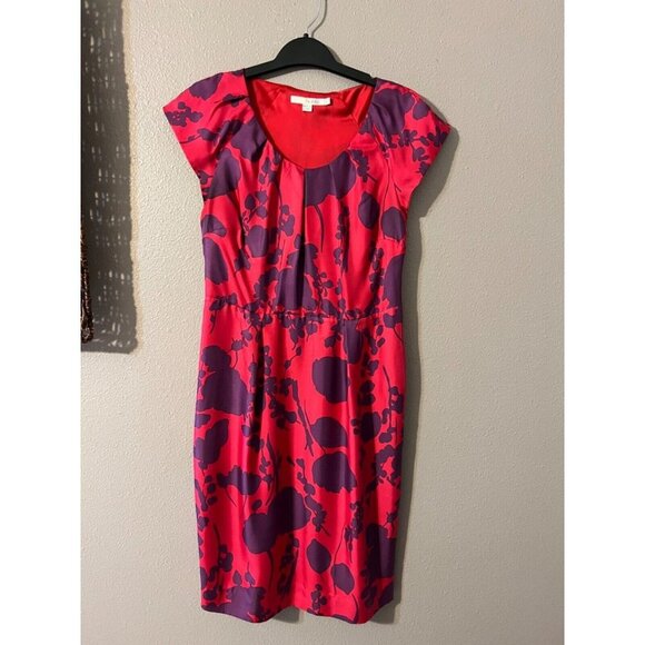 BODEN Dress Red Purple 6 R Short Sleeve Washable Silk Sheath Side Zip - Picture 7 of 7